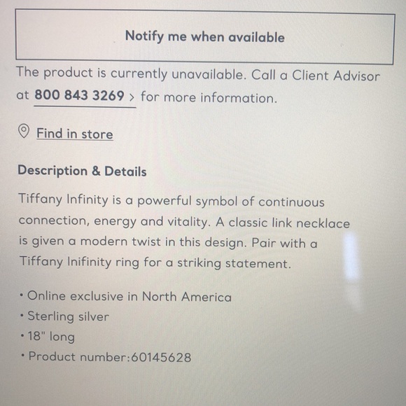 Infinity link chain necklace 18” Tiffany & co sterling silver, boxed & bagged - Picture 10 of 10